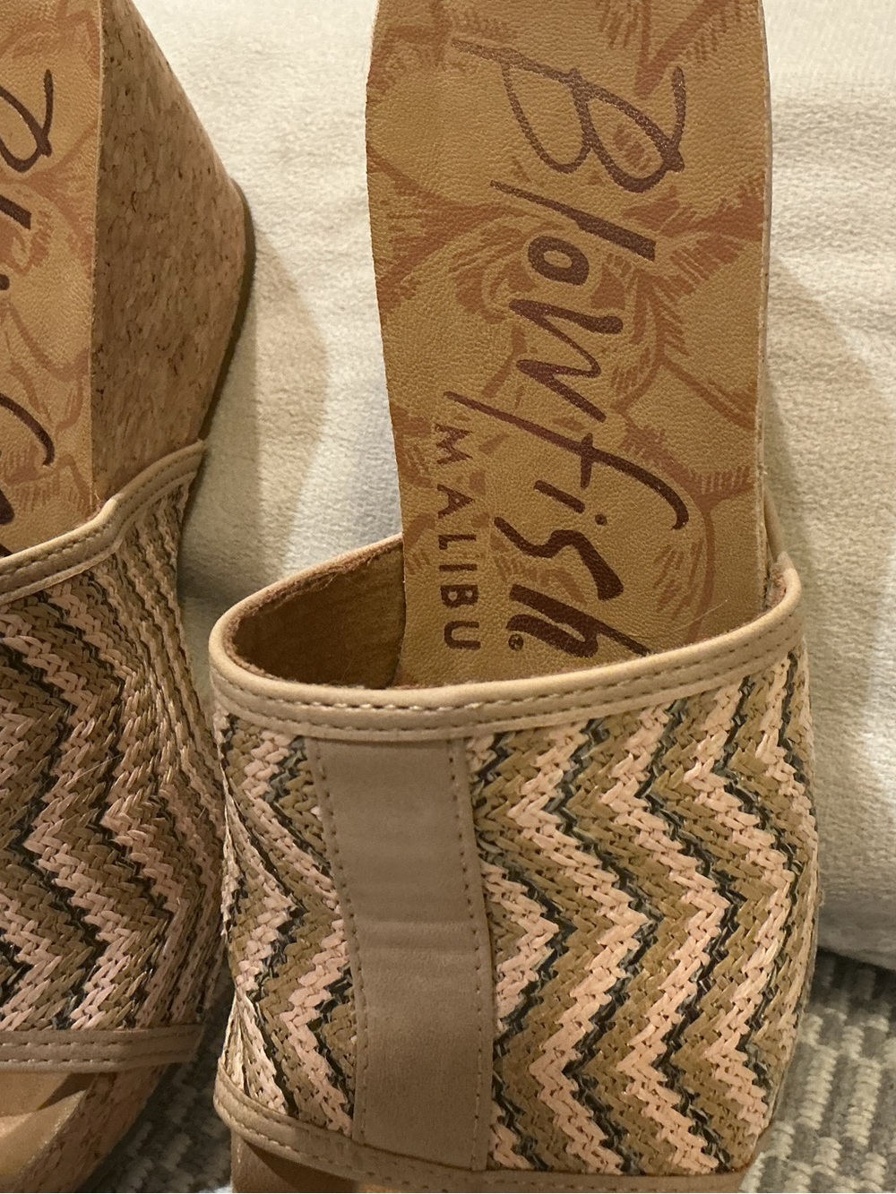 Blowfish Malibu Tan & Beige Chevron Wedge Sandals